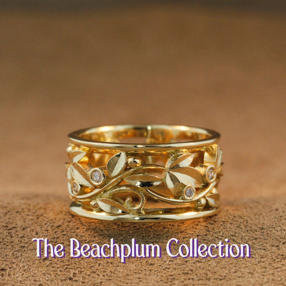 Beachplum Ring 14ky with Diamonds, 10mm Wide