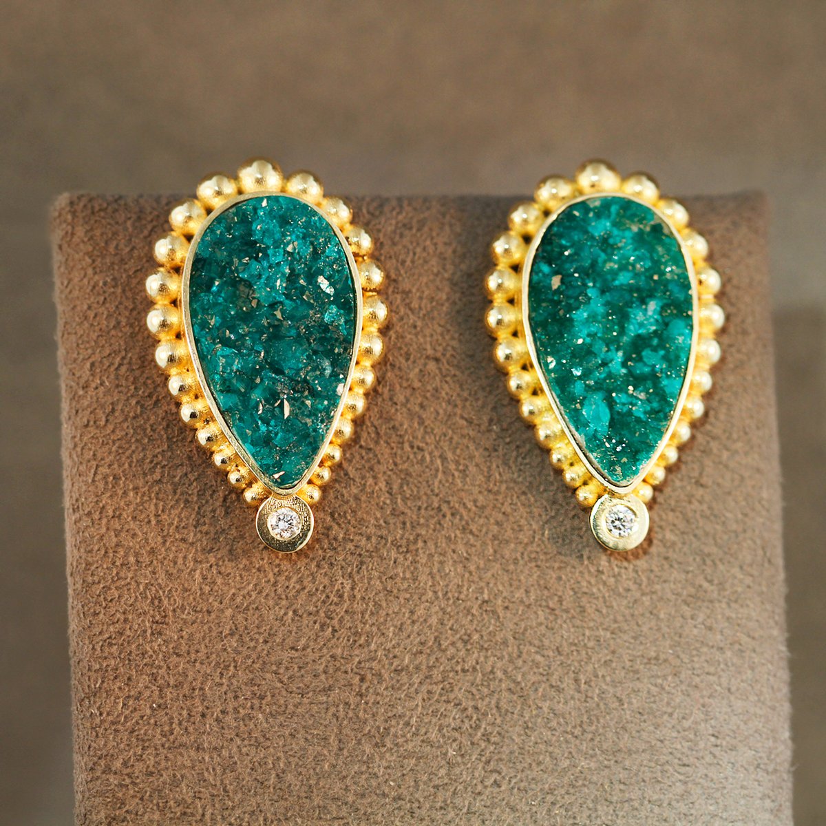 Green Druzy Granulated Earrings