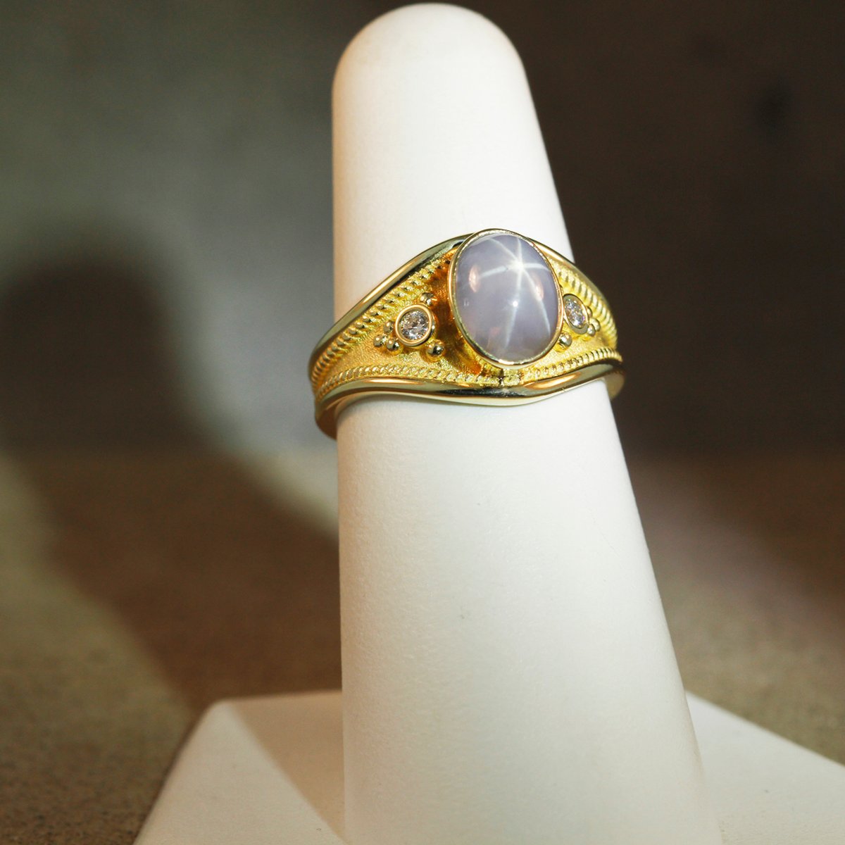 Star Sapphire Etruscan Ring