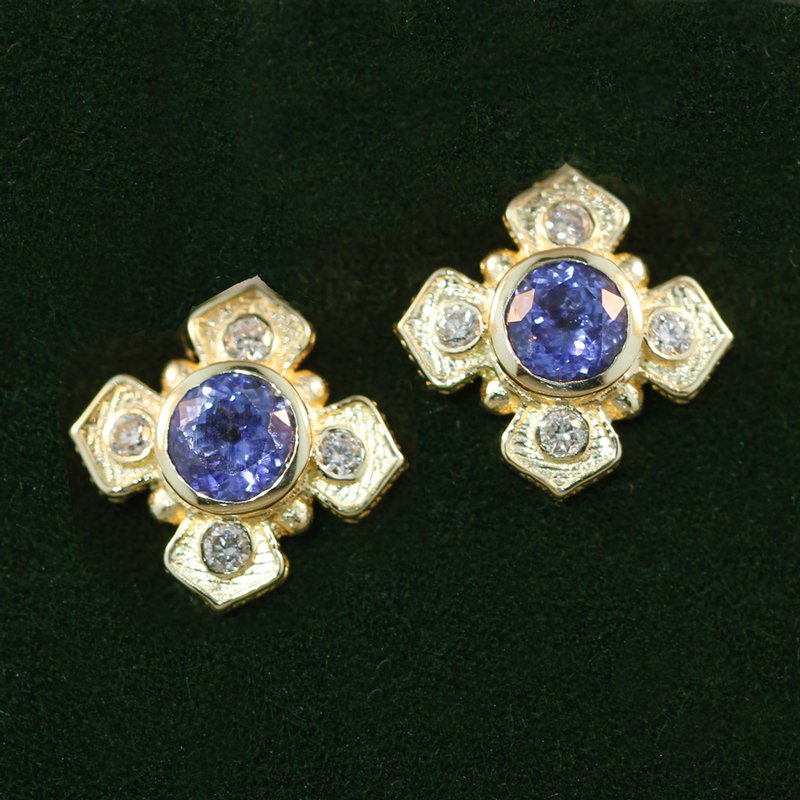  Persephone Earrings Sapphire and Diamond 14K Gold