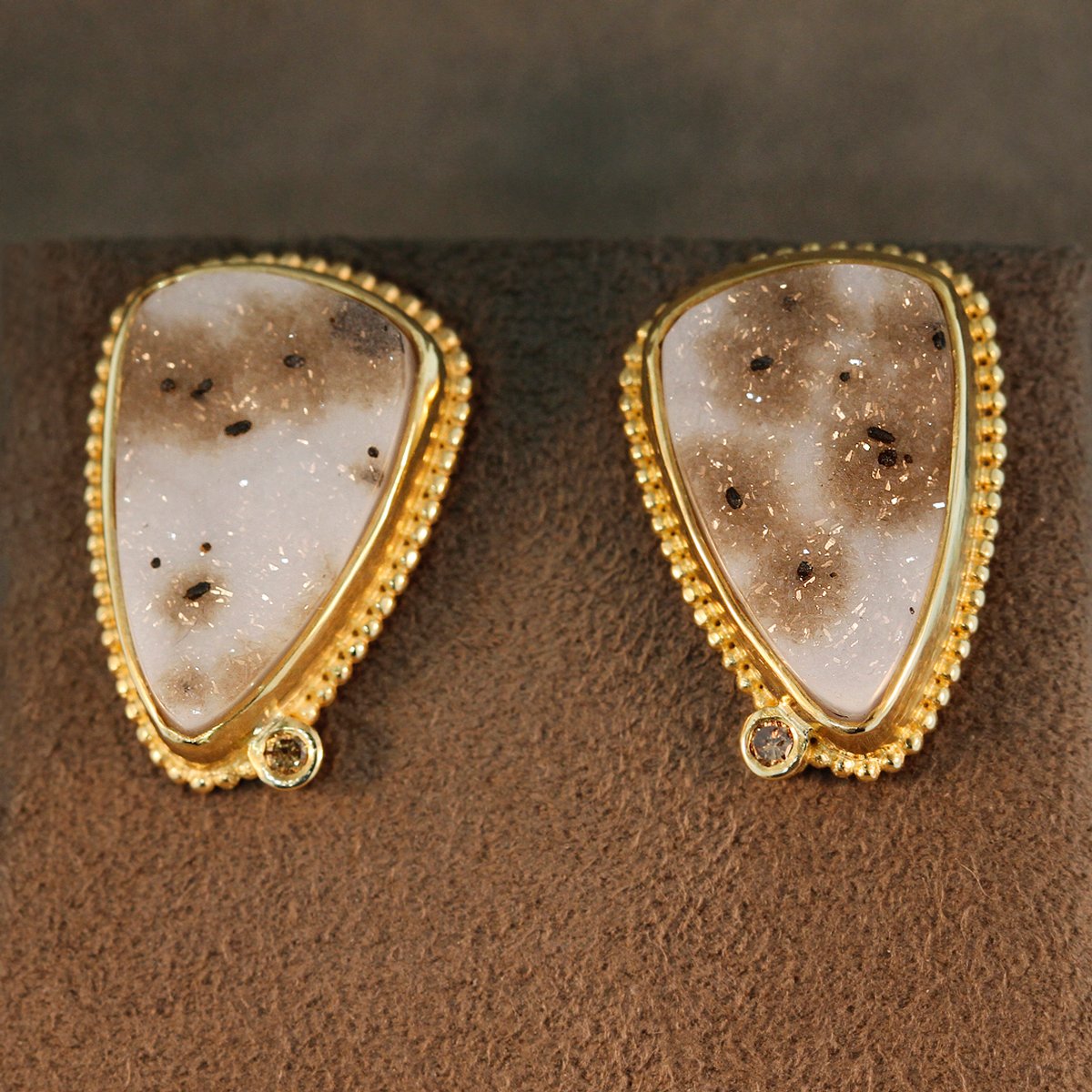 Calico Druzy and Chocolate Diamond Earrings