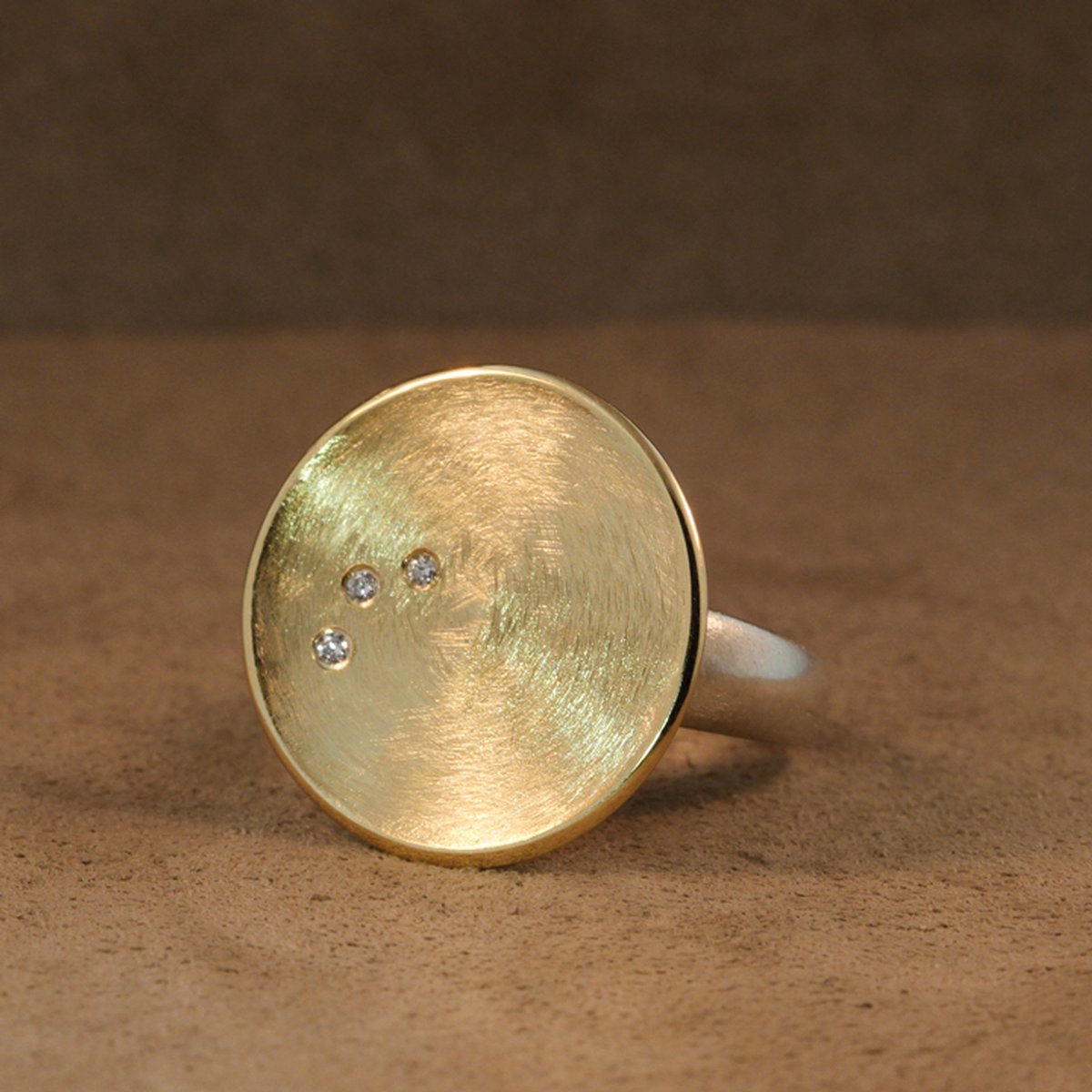 Birdbath Ring in 14K Gold Slterling Silver and Diamonds