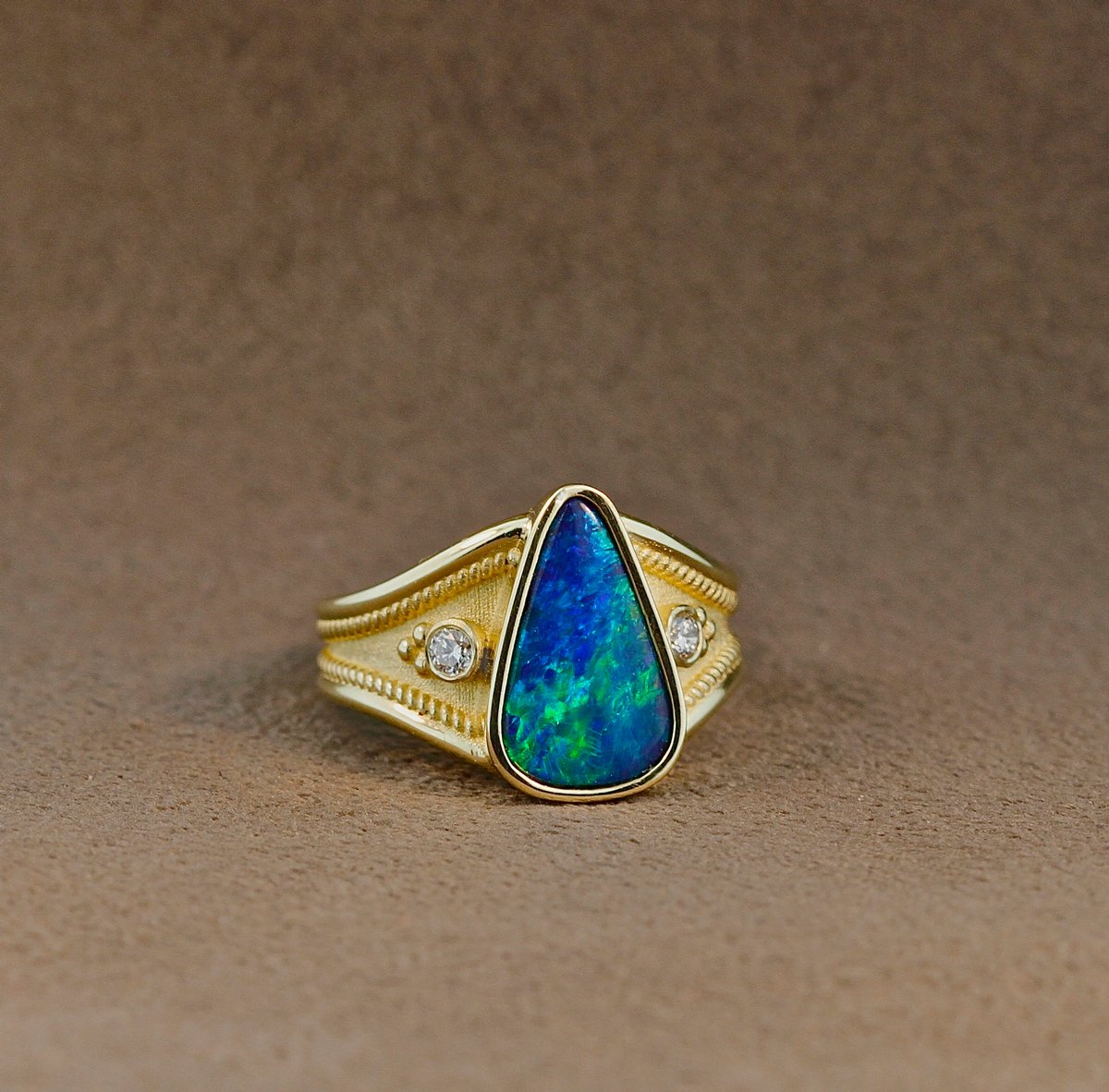 Triangular Opal Etruscan Ring