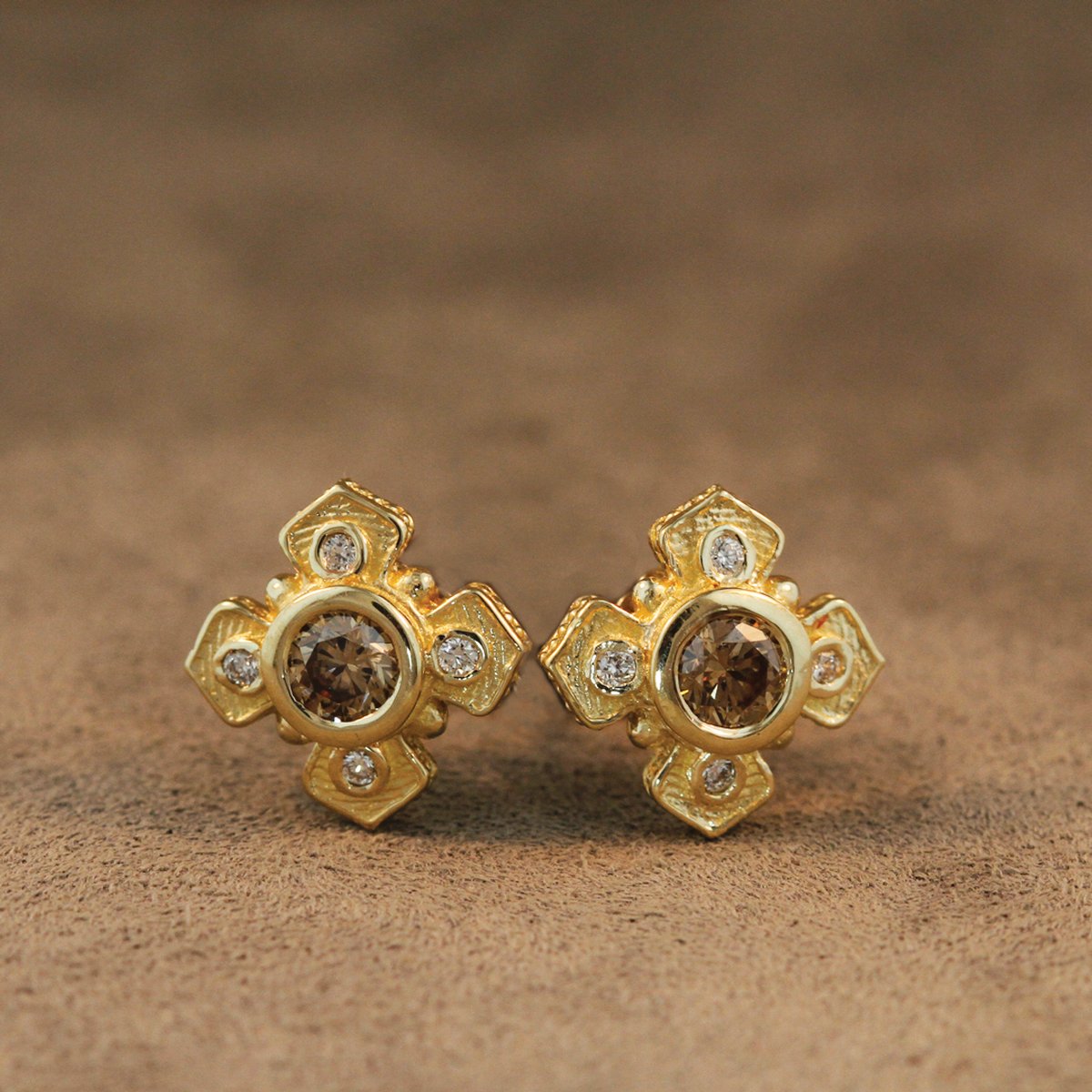Persephone 14K Gold, Champagne and White Diamond Earrings