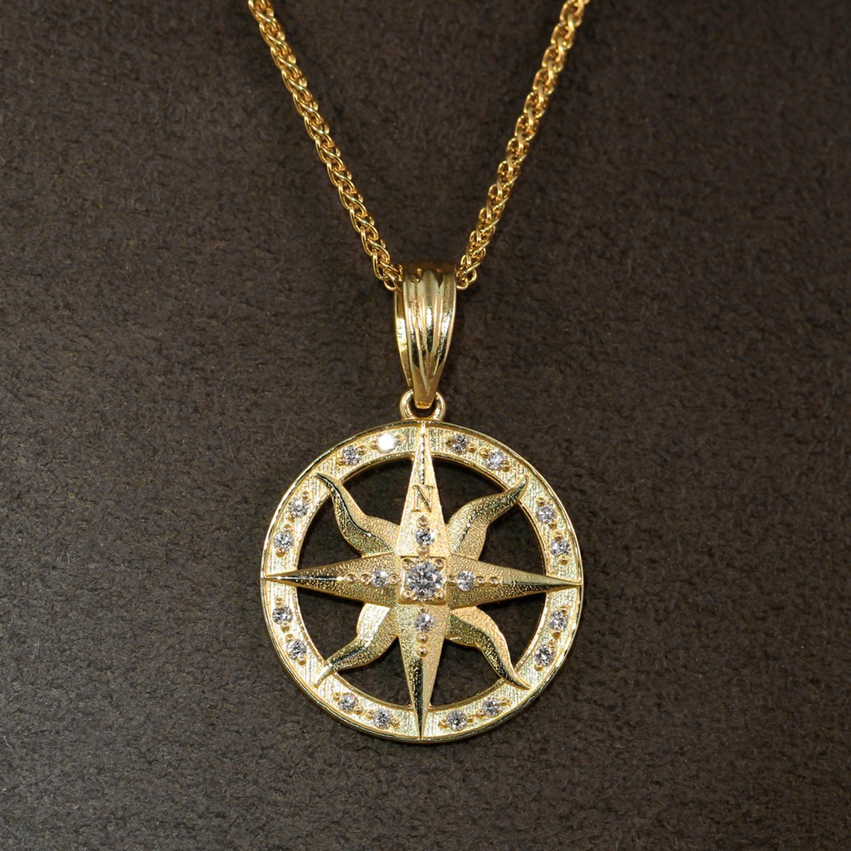 Compass Rose Diamond 14k Yellow Gold