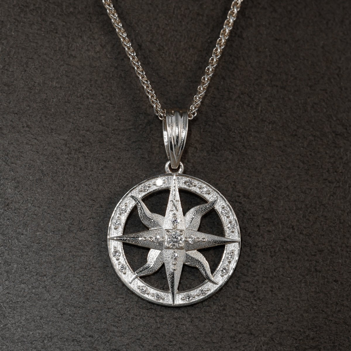 Compass Rose Diamond and 14K White Gold