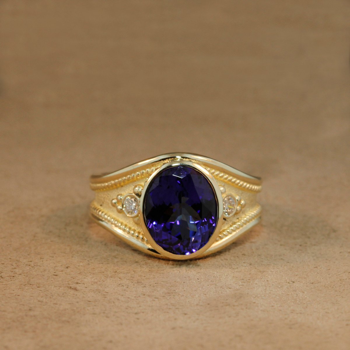 Etruscan style 2.63ct Tanzanite Ring