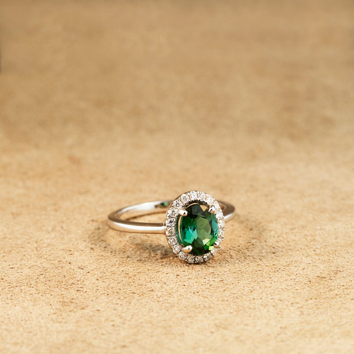 Green Tourmaline Halo Ring