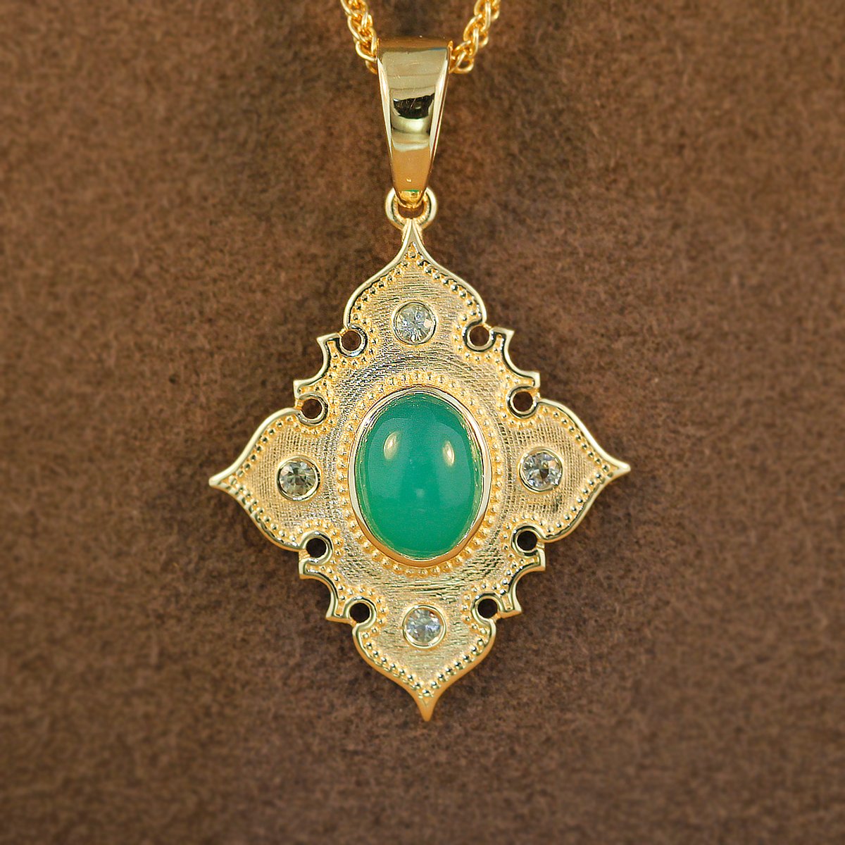 Medina Chrysophrase and Diamond Pendant 14k