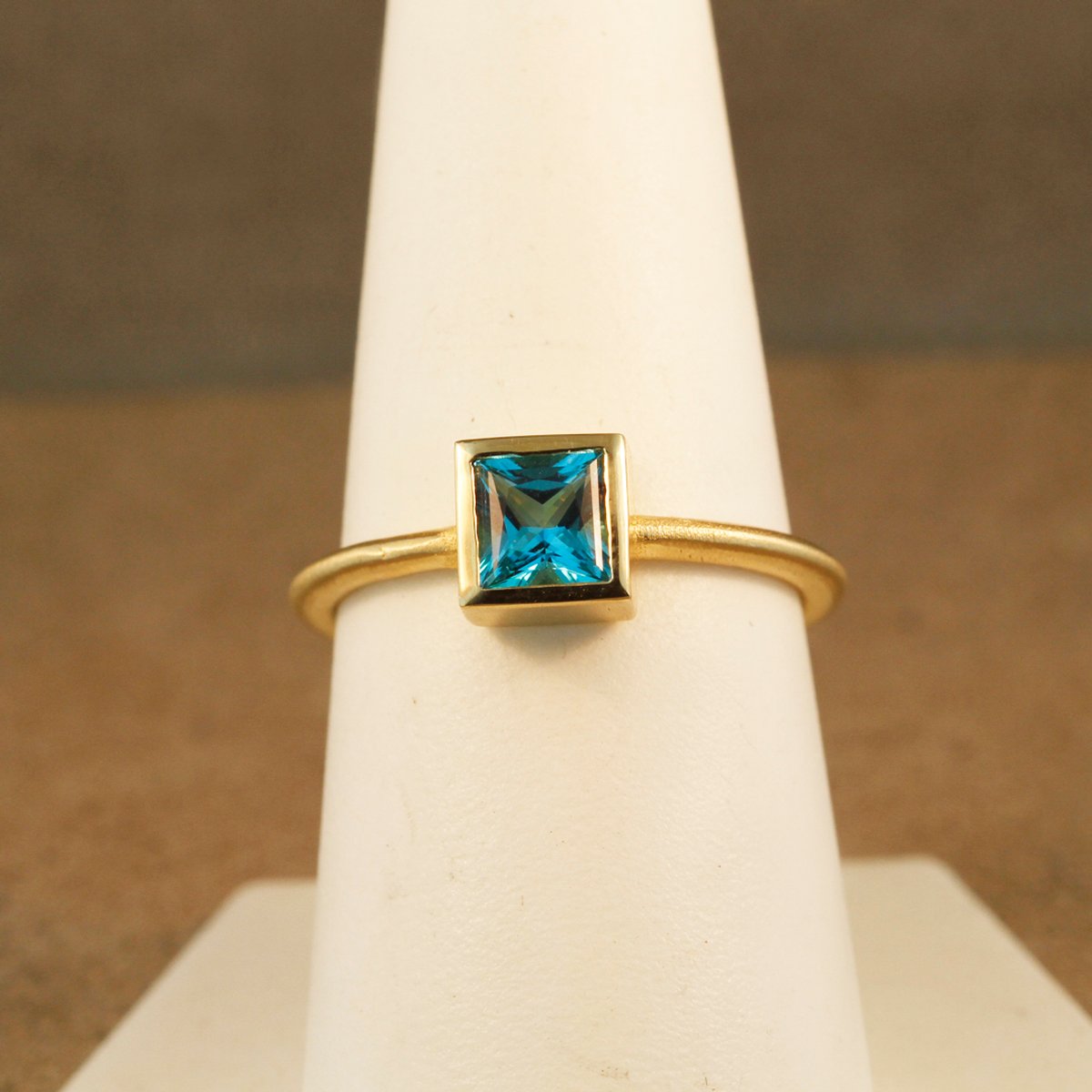 Minima Collection Square Blue Topaz Ring, 14k Yellow gold