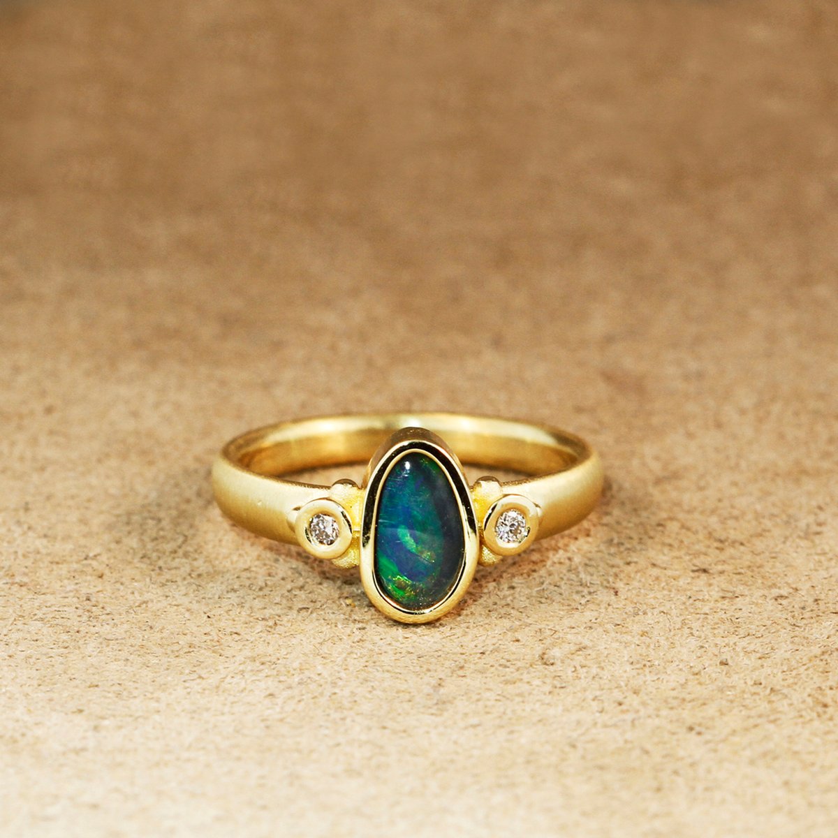 Opal Dainty Ring with Diamonds