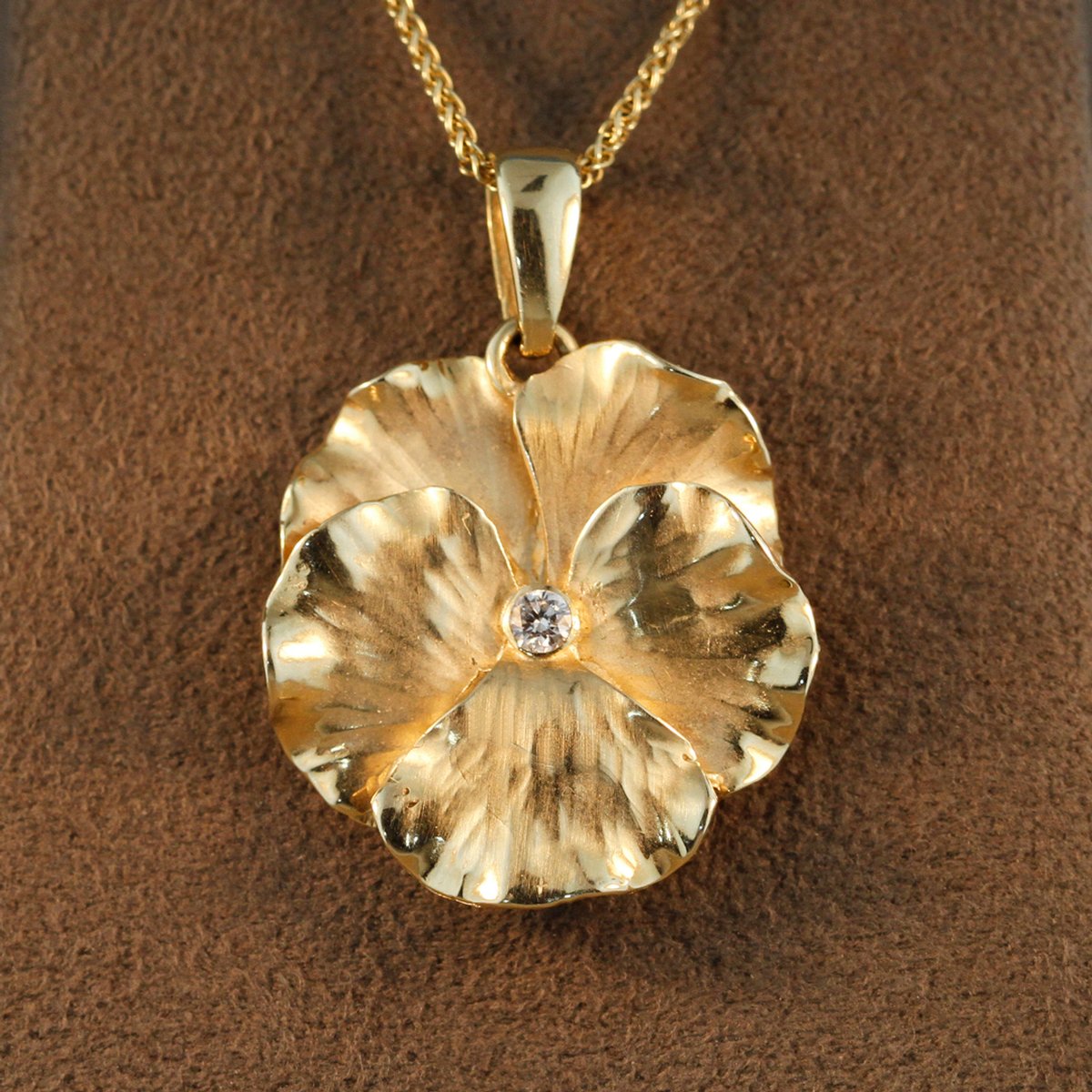 Large Gold Pansy Pendant