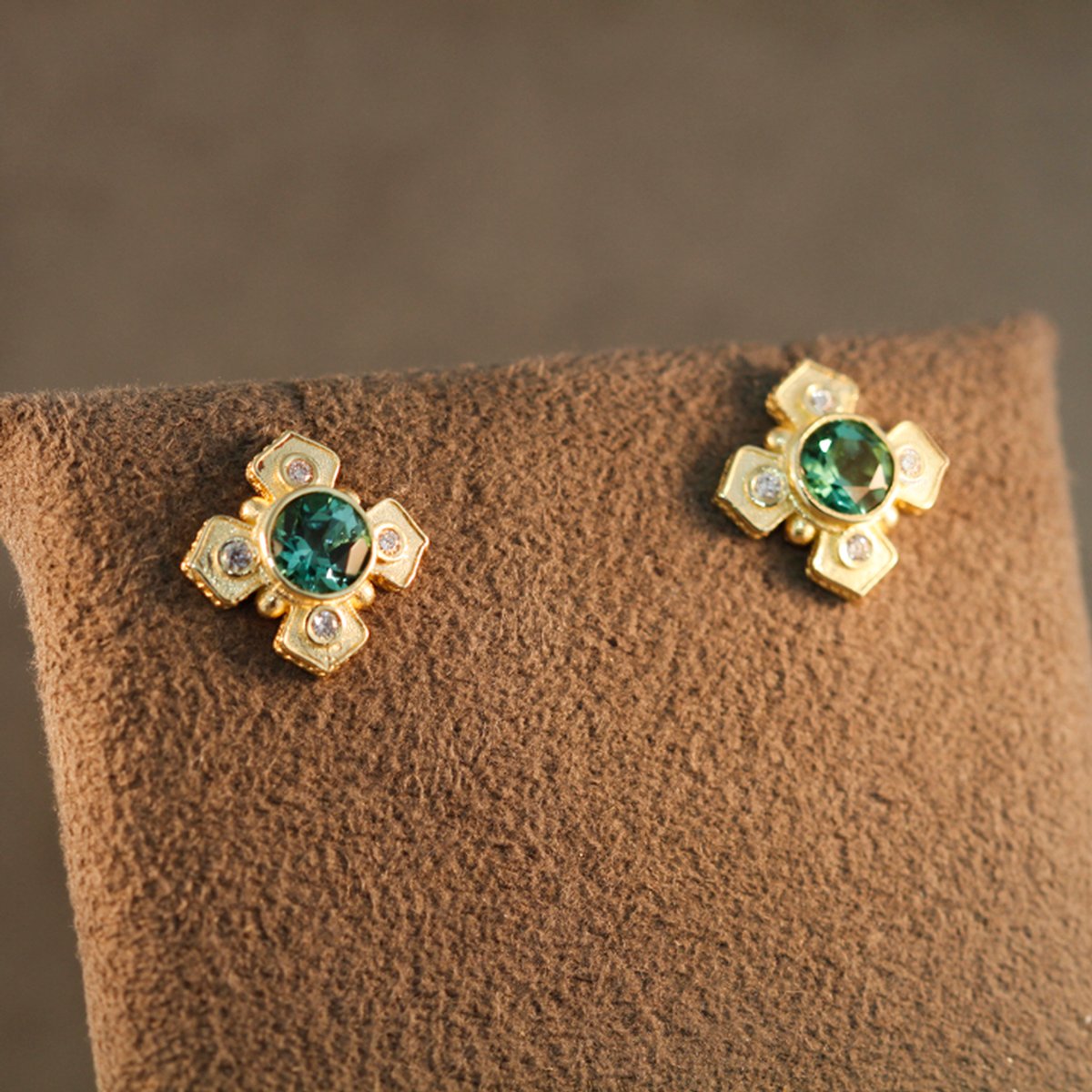 Persephone 14K Gold, Green Tourmaline and Diamond Earrings