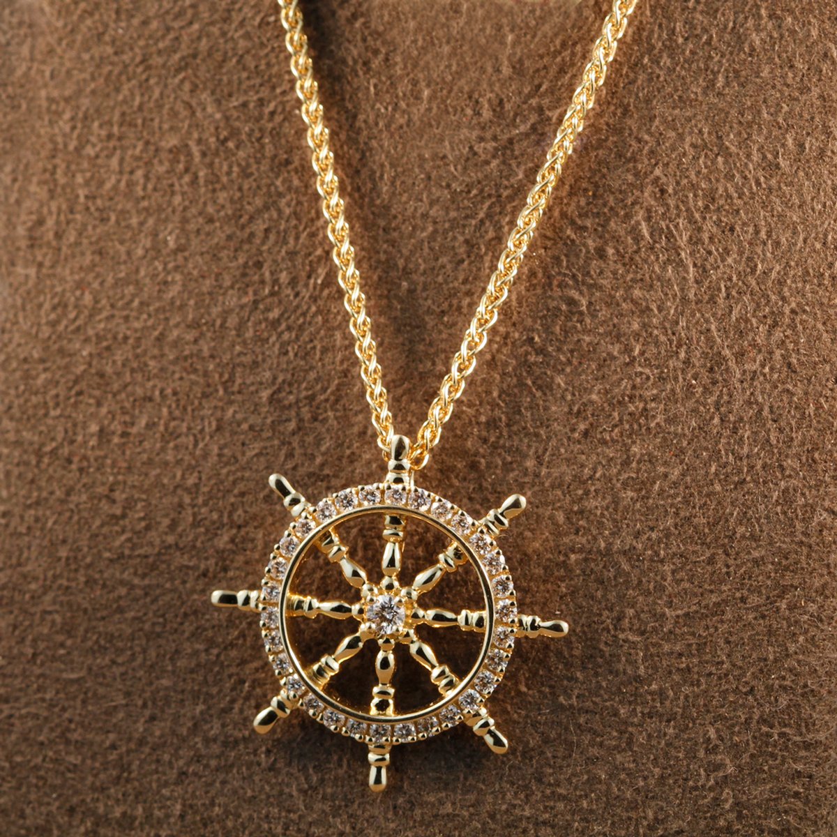 Ship's Wheel Diamond and 14K Gold Pendant