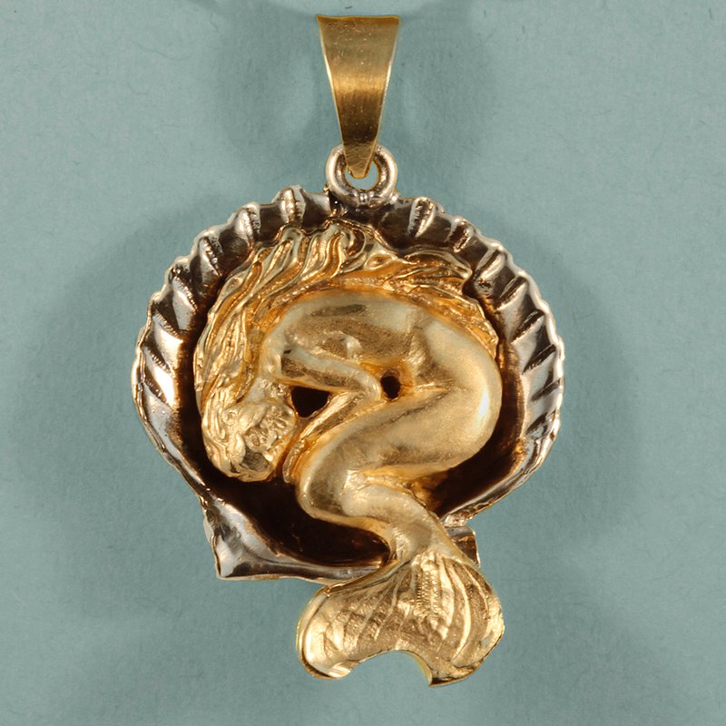 Sleeping Mermaid Medium Pendant 14K Gold and Sterling