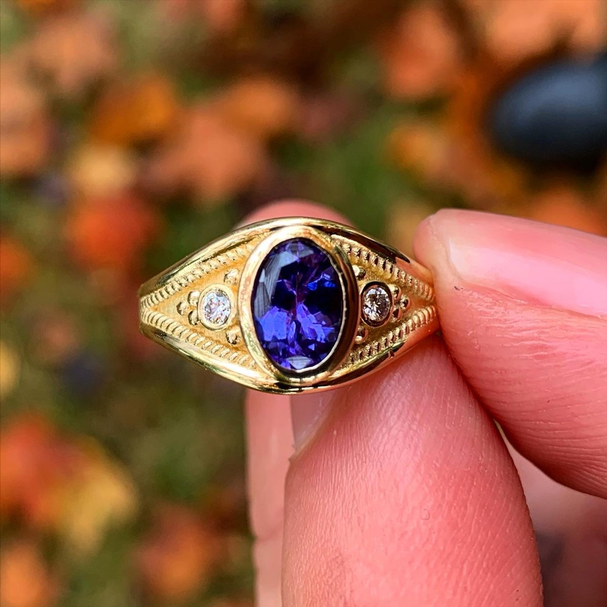 Tanzanite and Diamond Etruscan Ring W49614