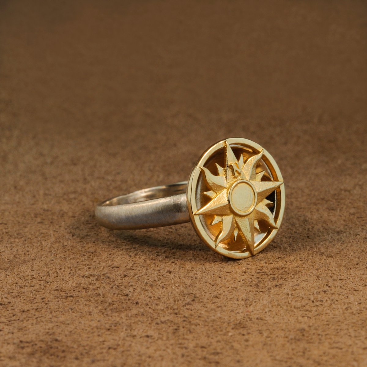 Compass Rose Ring, 14k Gold and Sterling Silver