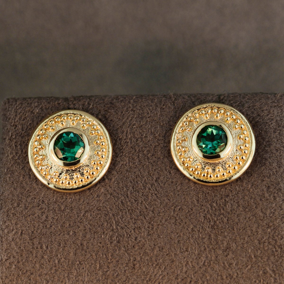Green Tourmaline and Granulated 14K Gold Earrings